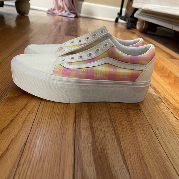Vans Women's Platform Sneakers - Pink and Yellow Plaid - Picture 1 of 8
